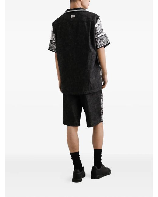 Dolce & Gabbana Gray Majolica-Print Denim Shorts for men