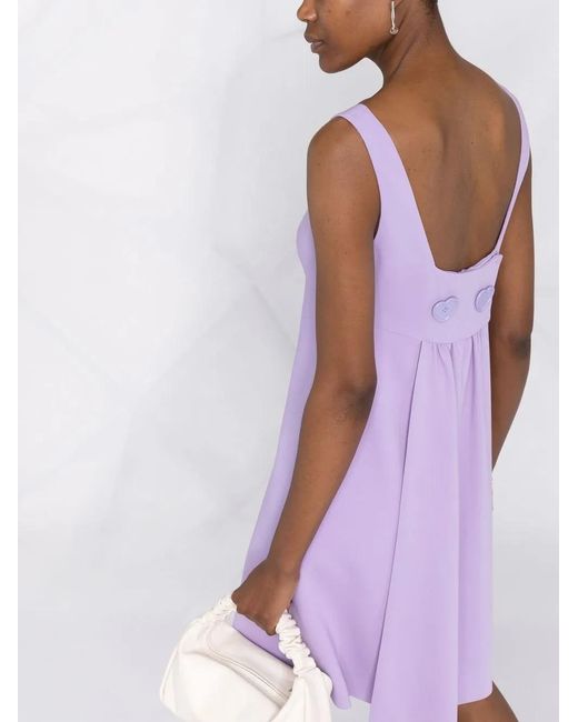 Moschino Purple Heart-Button Pleated Mini Dress