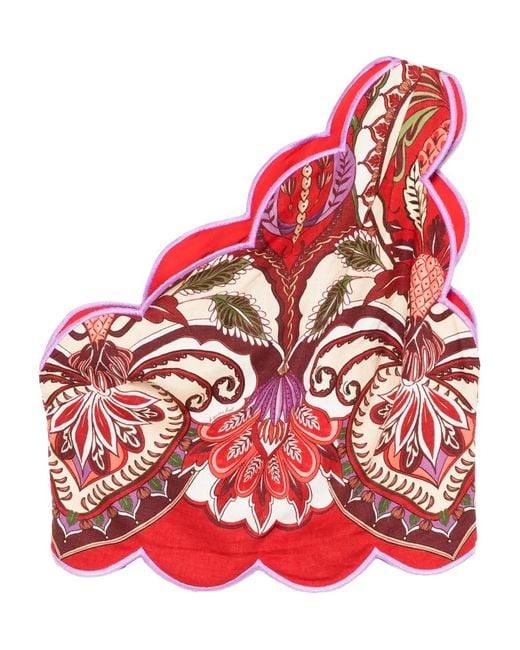 Farm Rio Red Scalloped Floral-Print Top