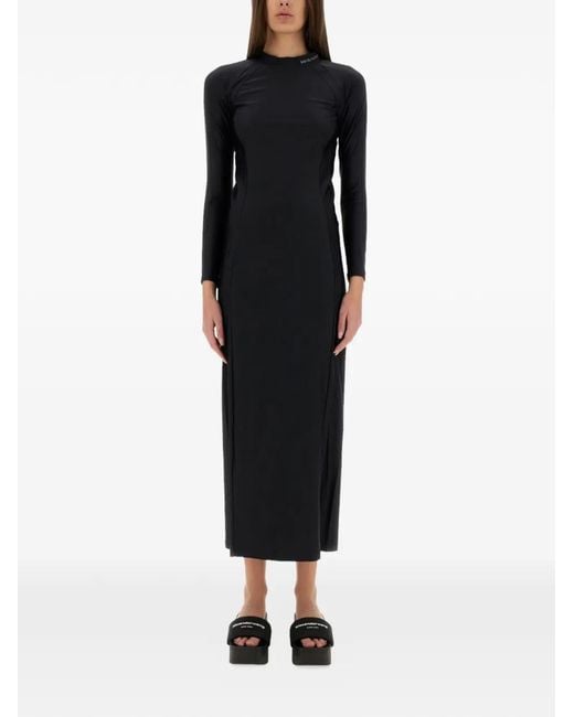 T By Alexander Wang Black Logo-Detail Maxi Dress