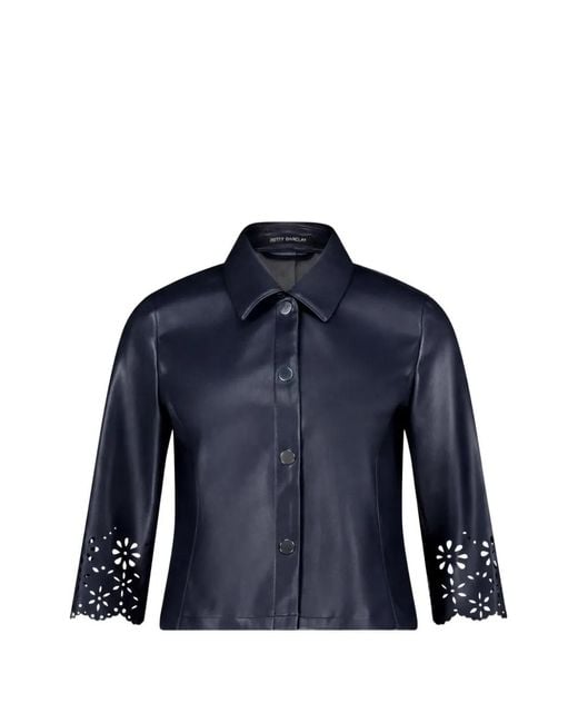 Betty Barclay Blue Classic-Collar Perforated-Detail Jacket