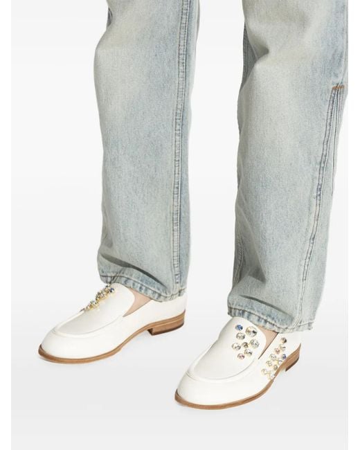 Agl Attilio Giusti Leombruni White New College Precious Embellished Leather Loafers