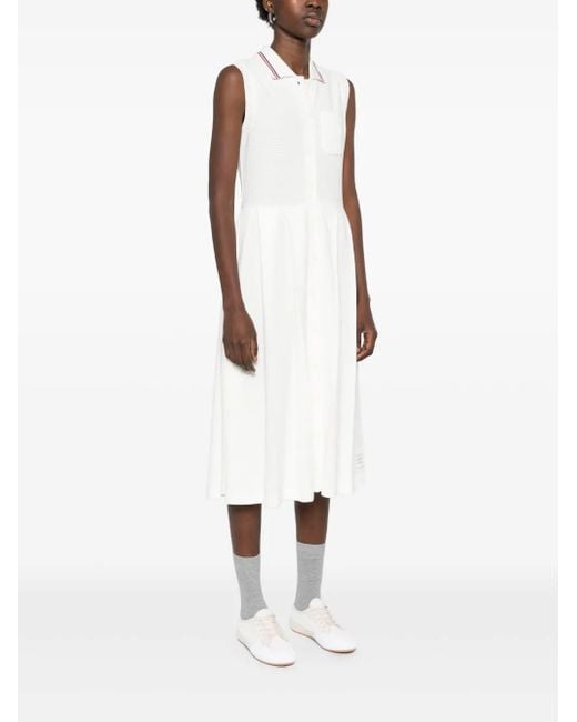 Thom Browne Women's White Rwb-Stripe Pleated Midi Dress - coffeafoods.com