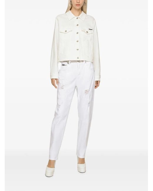 Dolce & Gabbana White Logo-Appliqué Denim Jacket