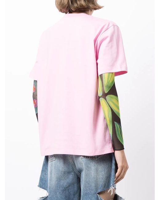 MSGM Pink Chest-Logo Crew Neck T-Shirt