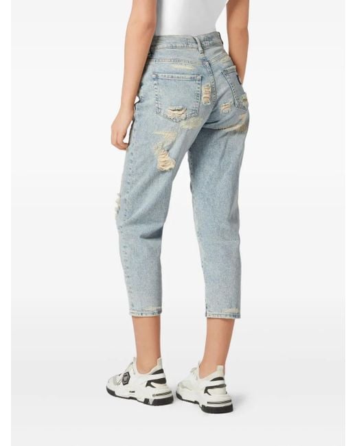 Philipp Plein Blue Ripped Cropped Jeans
