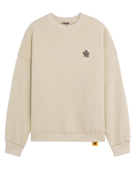 A PAPER KID Natural Cotton Embroidered Logo Sweatshirt