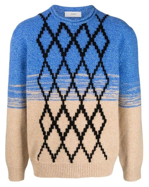 Pringle of Scotland Blue Argyle-Pattern Wool Jumper for men