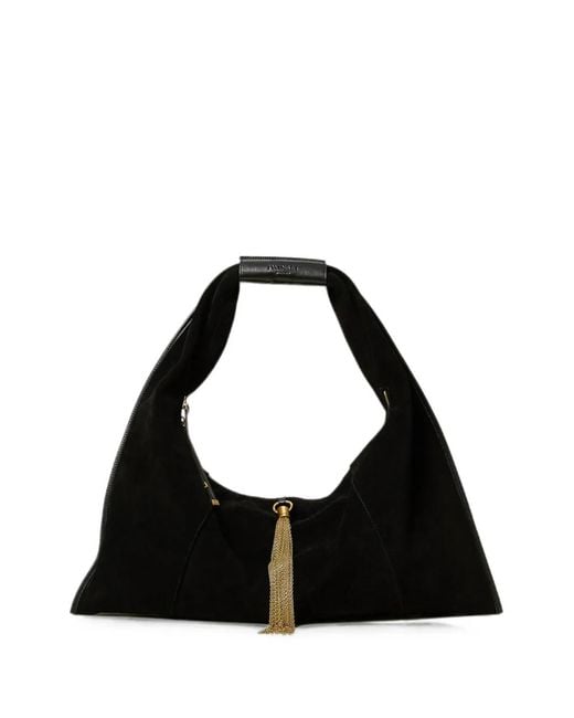 Twinset Black Chain-Tassel Leather Bucket Bag