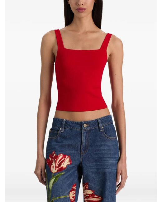 Alice + Olivia Red Devin Square-Neck Top