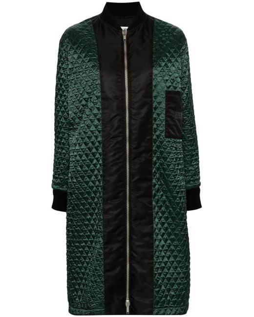 MM6 by Maison Margiela Green Long Quilted Coat With Zip