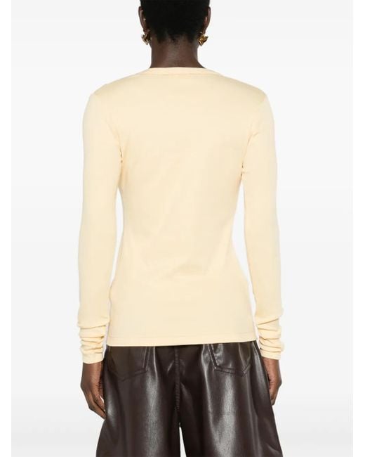 Fabiana Filippi Natural Beaded-Trim Ribbed T-Shirt
