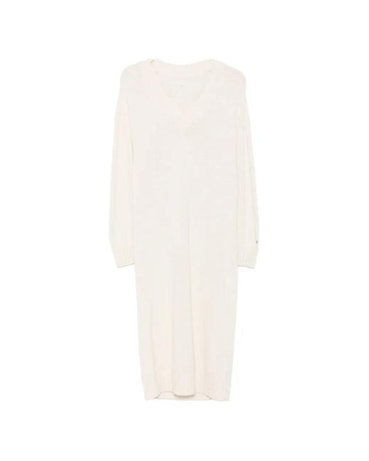 Liviana Conti White V-Neck Knitted Midi Dress