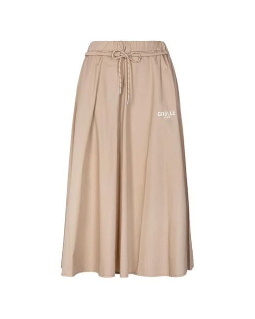 Gaelle Paris Natural Drawstring-Waist Logo-Print Midi Skirt