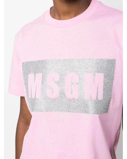 MSGM Pink Logo-Print Cotton T-Shirt