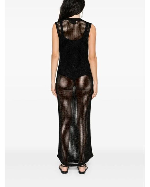 Mc2 Saint Barth Black Eileen Open-Knit Maxi Dress