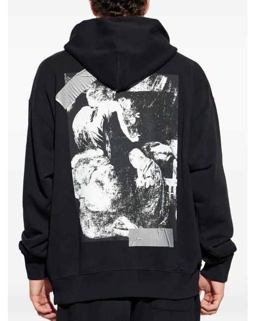 Off-White c/o Virgil Abloh Blue Logo-Detail Cotton Hoodie for men