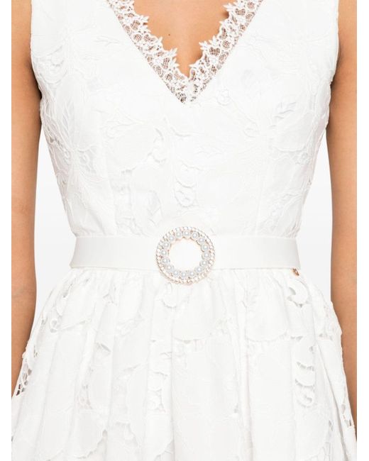 Nissa White Floral-embroidered Midi Dress