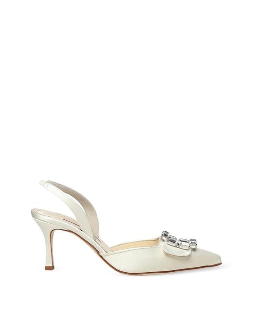 Manolo Blahnik Natural Mayjousli Buckle-Embellished Slingback Pumps