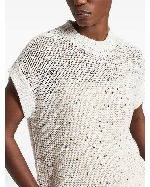 Peserico Natural Sequined Knitted Top