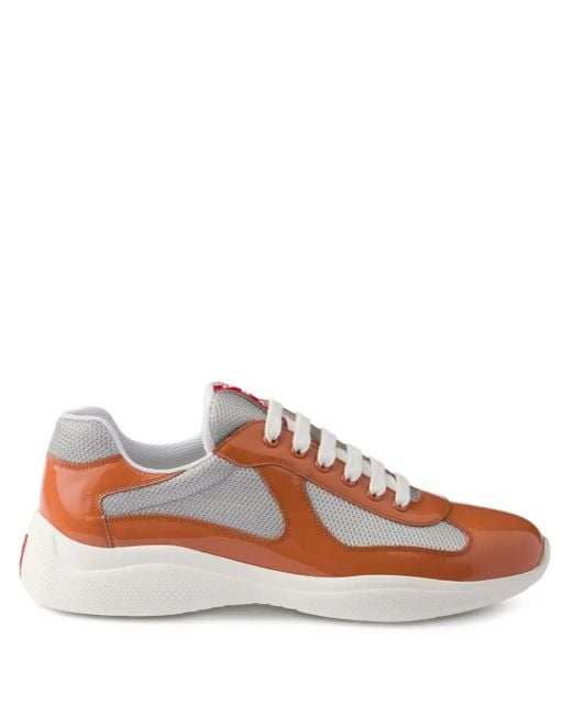 Prada Brown Two-Tone Leather And Fabric America S Cup Sneakers for men