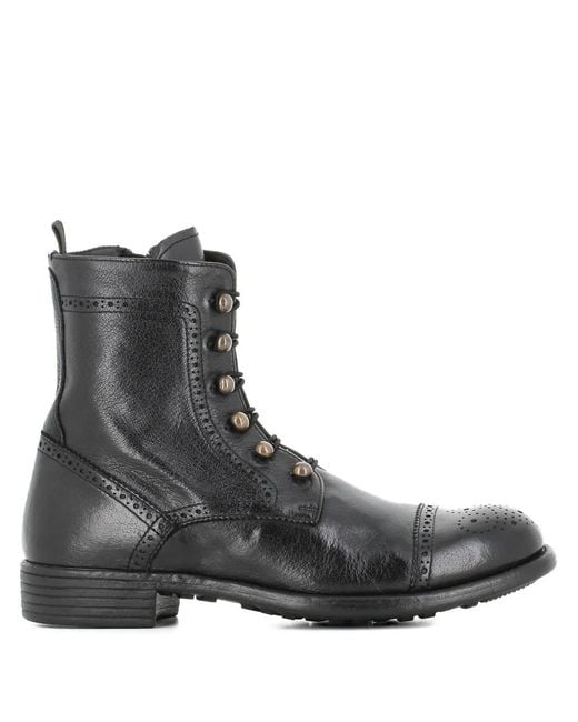 Officine Creative Black Lace-Up Brogue Boots