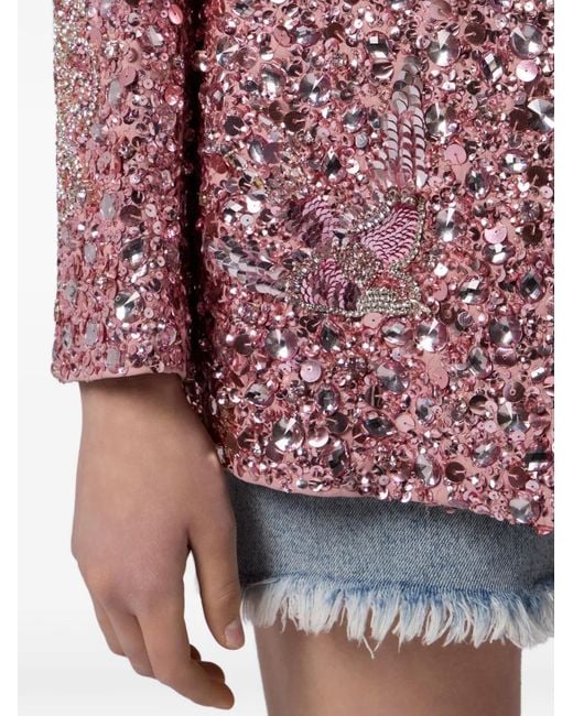 Philipp Plein Pink Boyfriend's Fit Blazer Butterfly Tattoo Paillettes