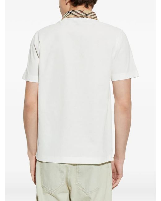 Burberry White Check-Collar Polo Shirt for men