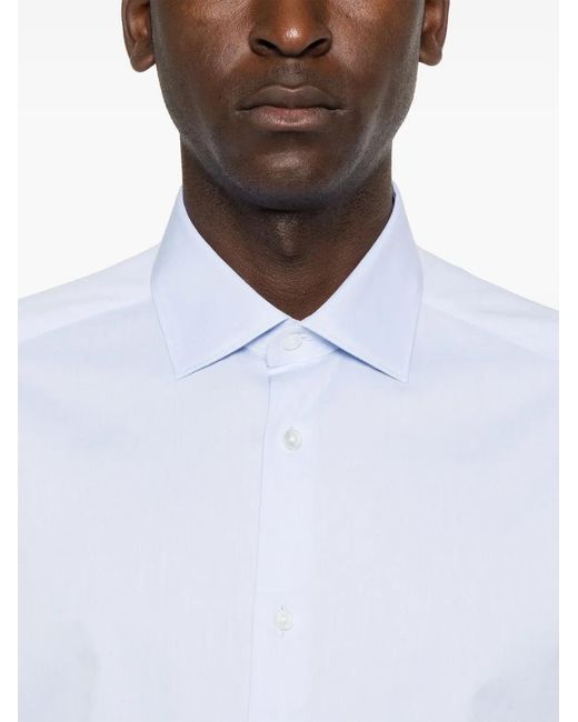 Zegna White Textured Cotton Spread-Collar Shirt for men