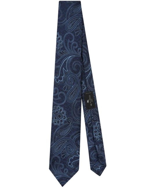 Cravatta con stampa paisley jacquard di Etro in Blue da Uomo