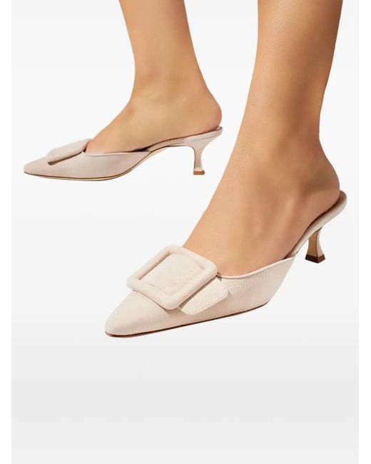 Manolo Blahnik Natural Maysale Suede Mules