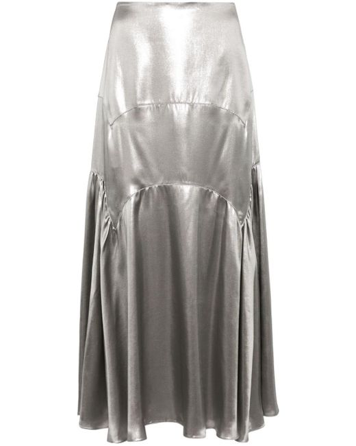 Falda larga metalizada Lanvin de color Gray