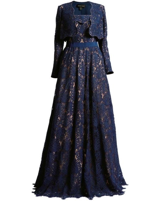 Tadashi Shoji Blue Corded-lace Layered Gown