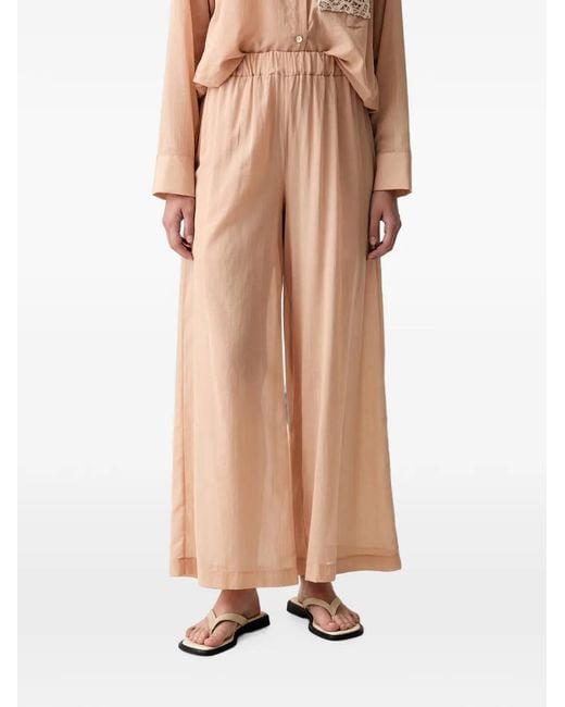 ViCOLO Natural Crochet-Detail Elasticated-Waist Trousers