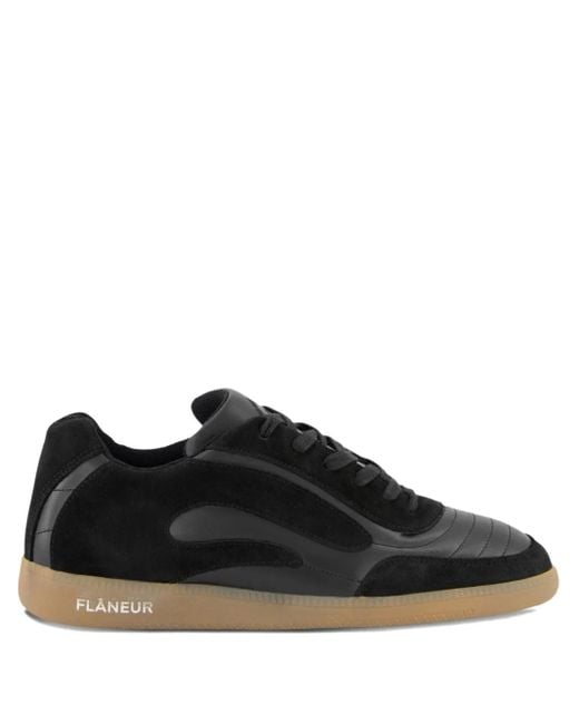 flâneur Black Leather Suede Low-Top Sneakers for men