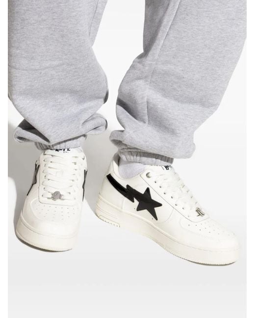 A Bathing Ape White Sta Lightning-Appliqué Sneakers for men