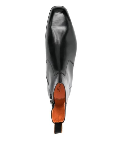 Santoni Black Leather Boots for men