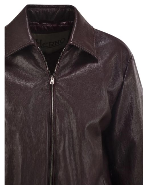 Herno Brown Faux-Leather Bomber Jacket