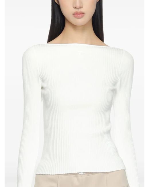 Courreges White Scoop-Back Ribbed-Knit Top