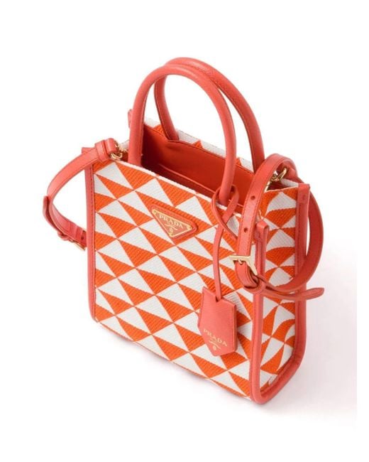 Borsa a mano Symbole micro in tessuto ricamato di Prada in Orange
