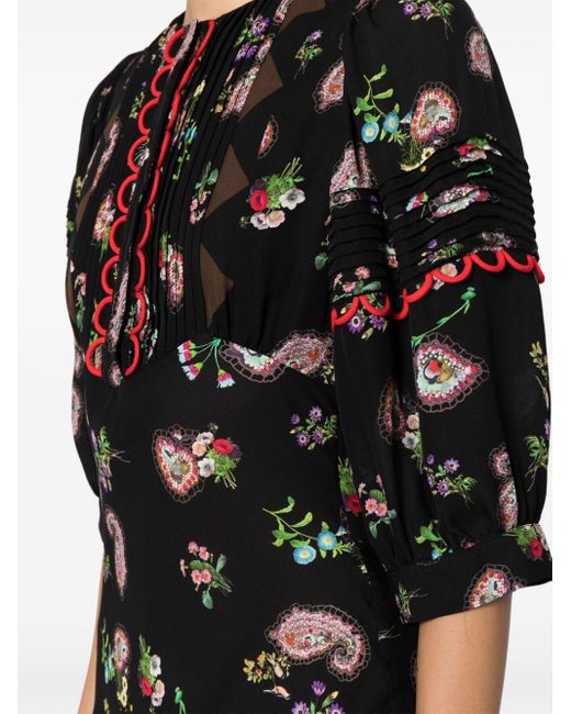 Cynthia Rowley Black Floral-print Silk Midi Dress