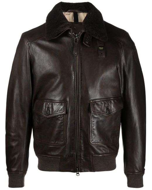 Blauer Collared Leather Jacket in Brown (Black) for Men | Lyst