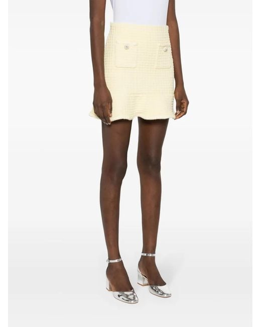 Self-Portrait Natural 'Knitted Mini Skirt With Jewel Buttons