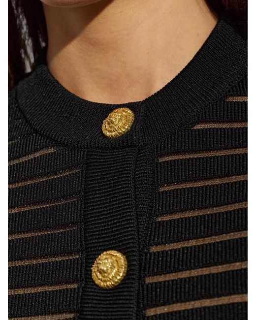 Balmain Black Sheer-Stripe Fitted Cardigan