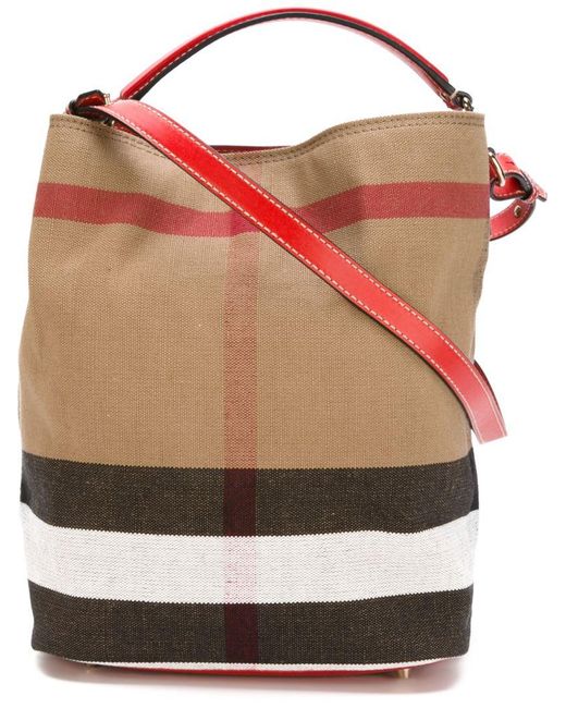 Burberry Red Large Ashby Cotton, Jute and Leather Shoulder Bag