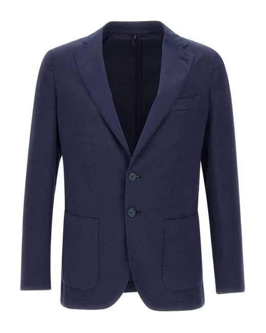 Santaniello Blue Lapel-Collar Two-Button Blazer for men