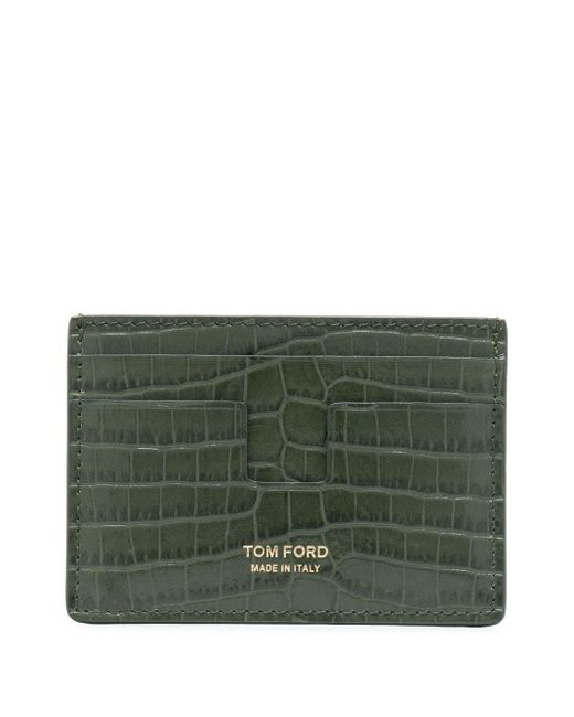 Tom Ford Green Crocodile-embossed Card Holder for men