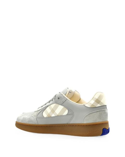 Burberry White Check Terrace Suede-Trim Sneakers