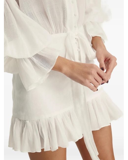 SOFIA ERHAN White Ammoudi Ruffled Balloon-Sleeve Mini Dress