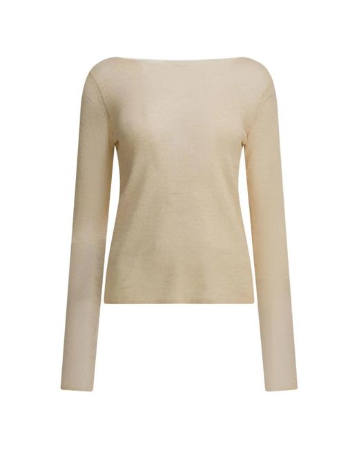 Auralee White Fine-Knit Boat-Neck Sweater